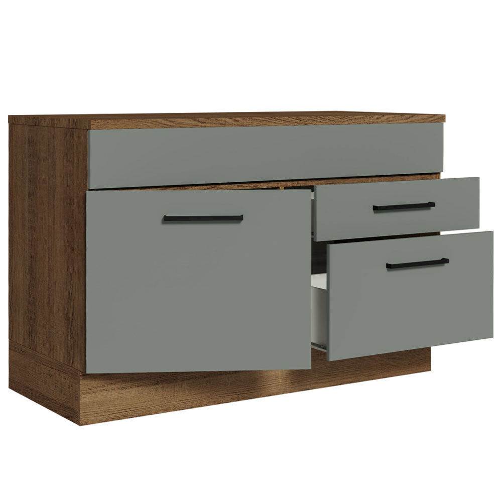 Balcão Gabinete 120 x 60 cm 1 Porta 2 Gavetas Rustic/Cinza (Com Tampo) Agata Madesa