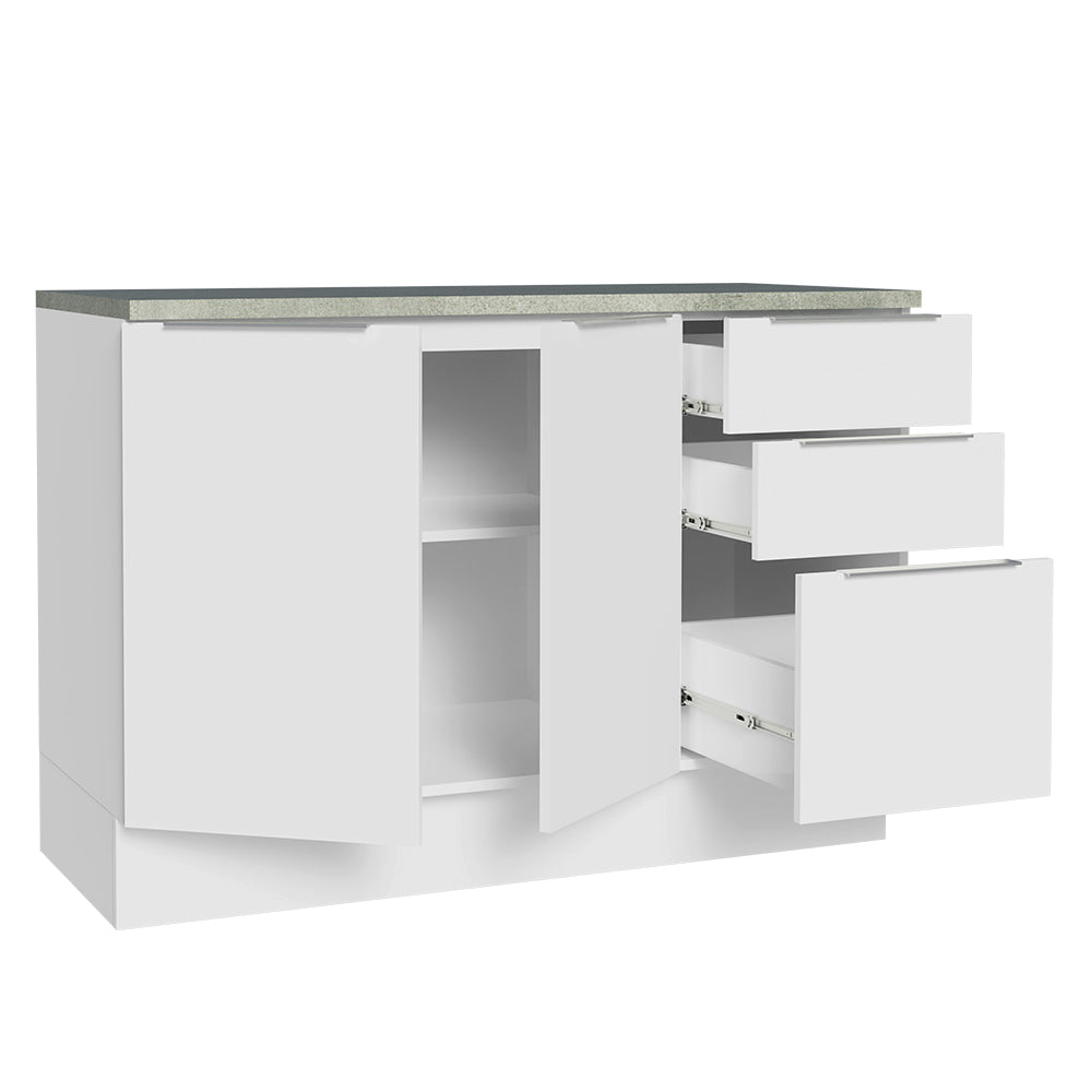 Balcão Cozinha 120 x 60 cm 2 Portas e 3 Gavetas (Com Tampo) Branco Stella Madesa