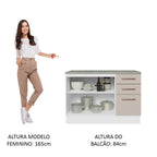 Balcão Cozinha 120 x 60 cm 2 Portas e 3 Gavetas (Com Tampo) Branco/Crema Agata Madesa