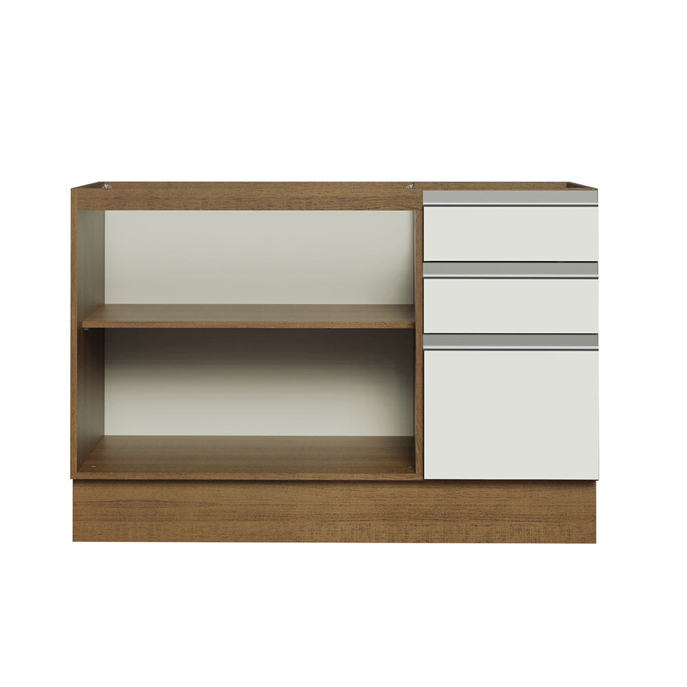 Balcão Gabinete de Pia Madesa Glamy 120 x 60 cm 2 Portas e 3 Gavetas (Sem Tampo) Rustic/Branco