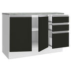 Balcão Cozinha 120 x 60 cm 2 Portas e 3 Gavetas (Com Tampo) Branco/Preto Glamy Madesa