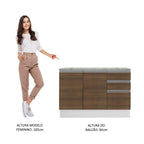 Balcão Cozinha 120 x 60 cm 2 Portas e 3 Gavetas (Com Tampo) Branco/Rustic Glamy Madesa