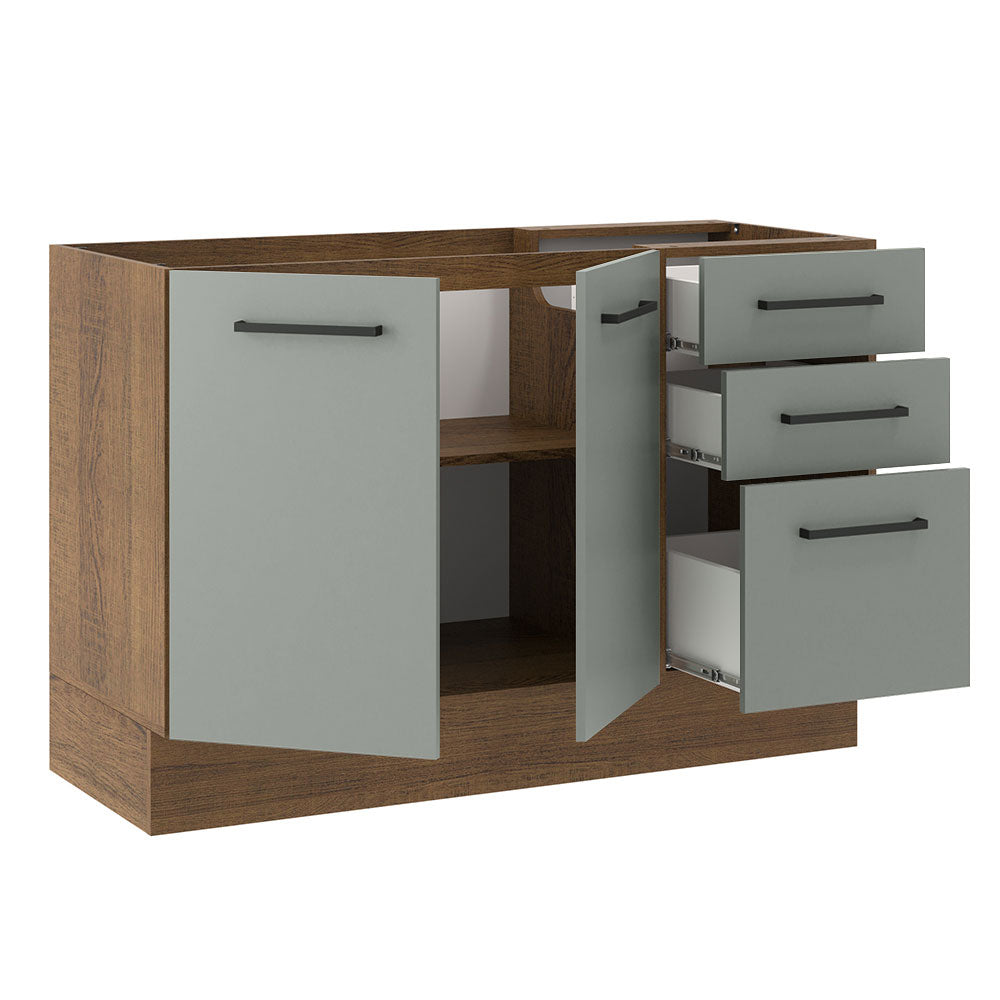 Balcão Gabinete de Pia Madesa Agata 120 x 60 cm 2 Portas e 3 Gavetas (Sem Tampo) Rustic/Cinza