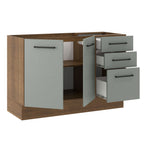 Balcão Gabinete de Pia Madesa Agata 120 x 60 cm 2 Portas e 3 Gavetas (Sem Tampo) Rustic/Cinza