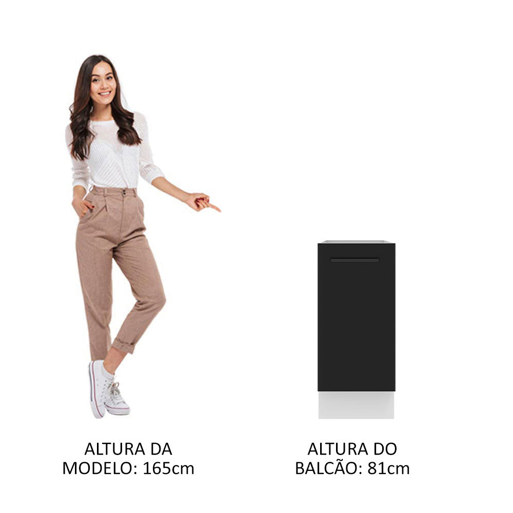 Balcão Madesa Agata 35 x 60 cm 1 Porta (Sem Tampo) Branco/Preto