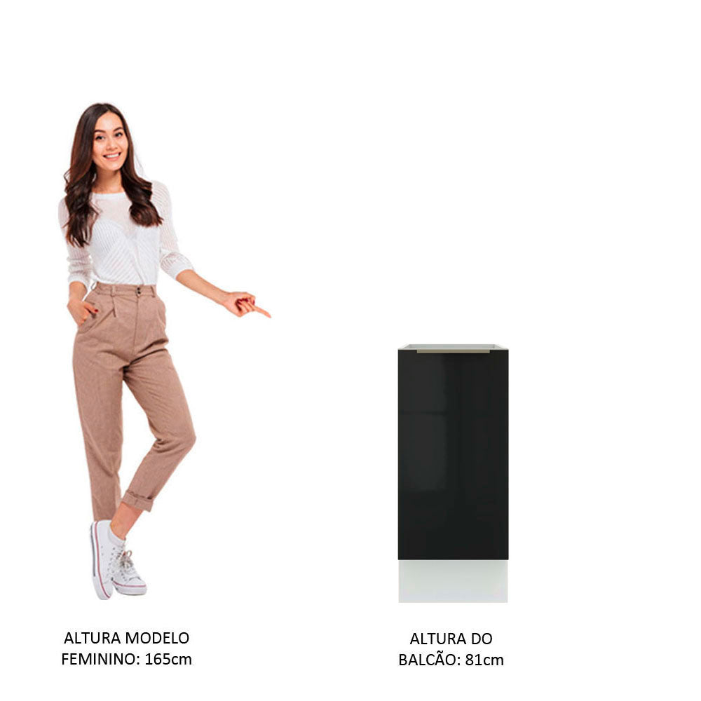 Balcão Madesa Lux 35 cm 1 Porta (Sem Tampo) Branco/Preto