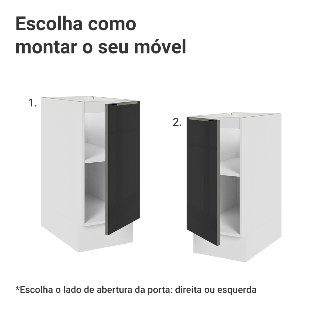 Balcão de Cozinha 35 x 60 cm 1 Porta (Sem Tampo) Branco/Preto Lux Madesa