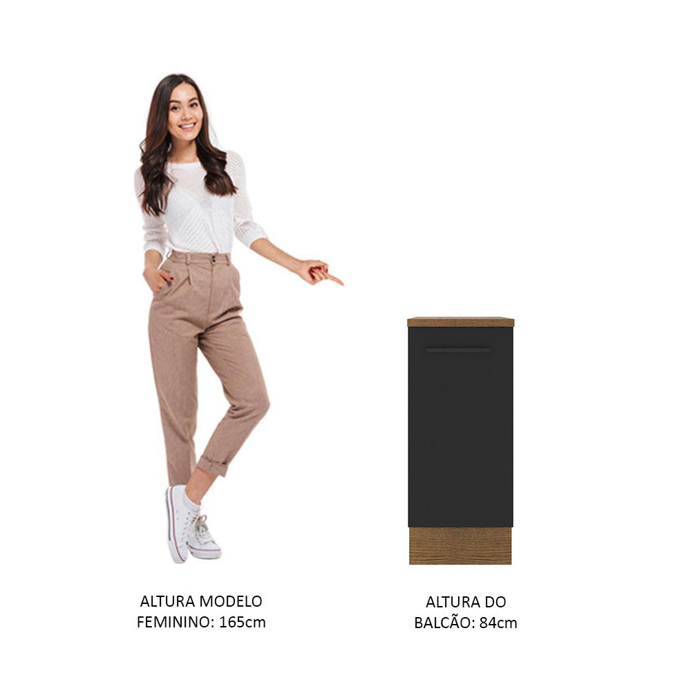 Balcão Madesa Agata 35 x 60 cm 1 Porta (Com Tampo) Rustic/Preto