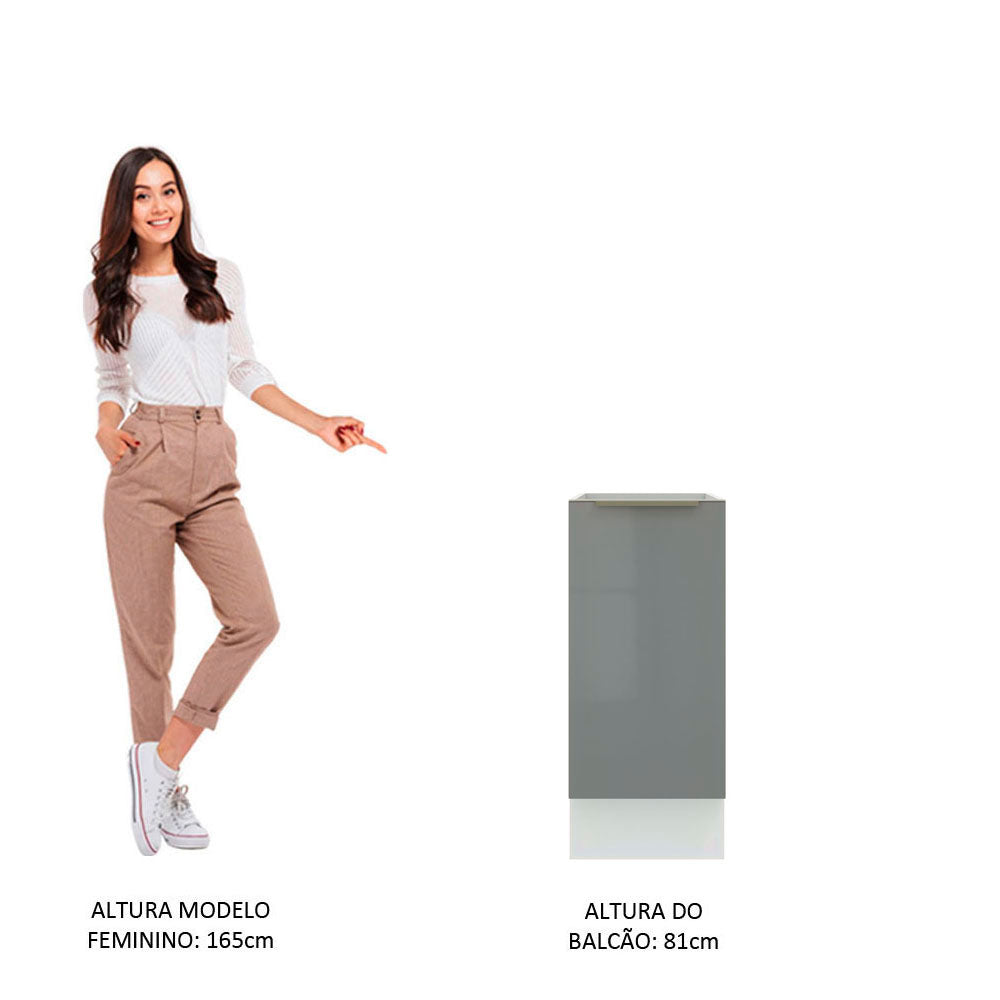 Balcão Madesa Lux 35 cm 1 Porta (Sem Tampo) Branco/Cinza