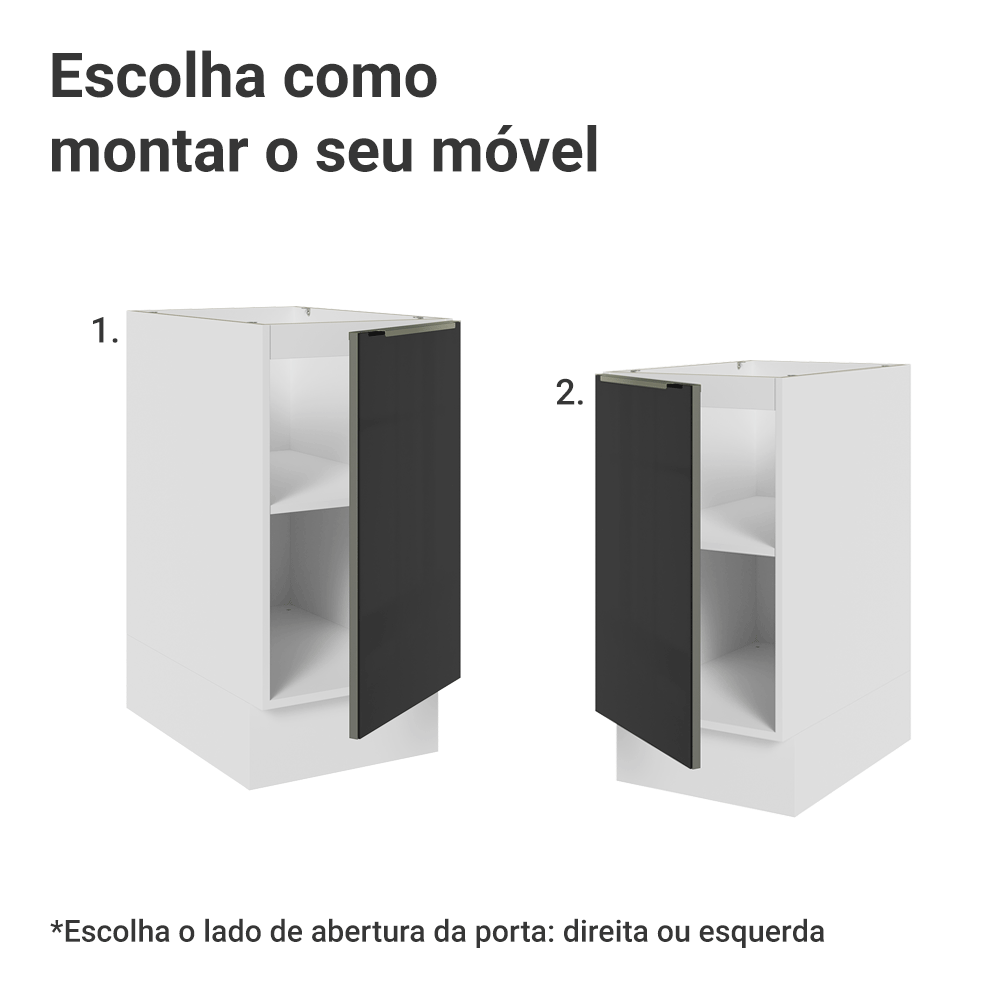 Balcão de Cozinha 40 x 60 cm 1 Porta (Sem Tampo) Branco/Preto Lux Madesa