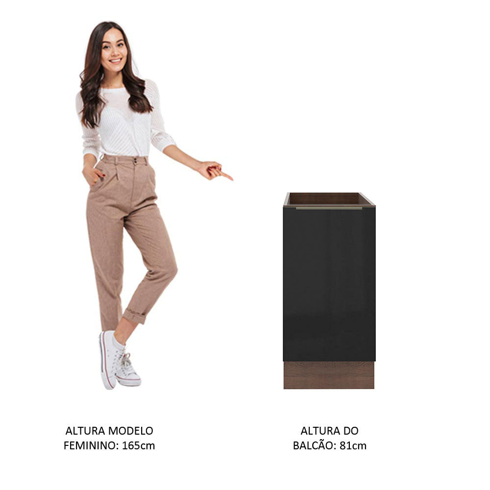 Balcão Madesa Lux 40 cm 1 Porta (Sem Tampo) Rustic/Preto