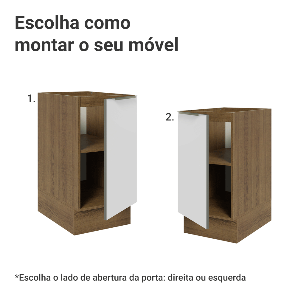 Balcão de Cozinha 40 x 60 cm 1 Porta (Sem Tampo) Rustic/Branco Veludo Lux Madesa