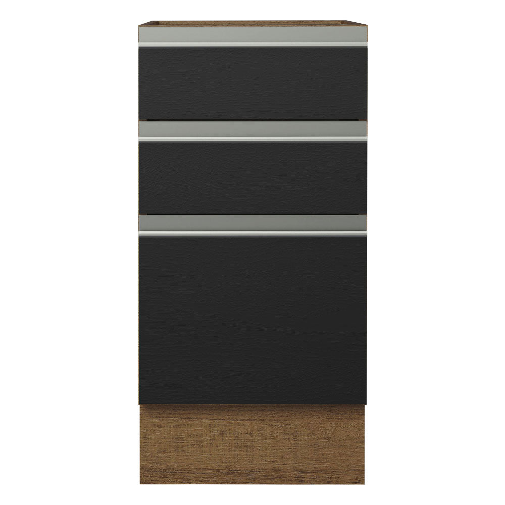 Balcão Cozinha 40 x 60 cm 3 Gavetas (Sem Tampo) Rustic/Preto Glamy Madesa
