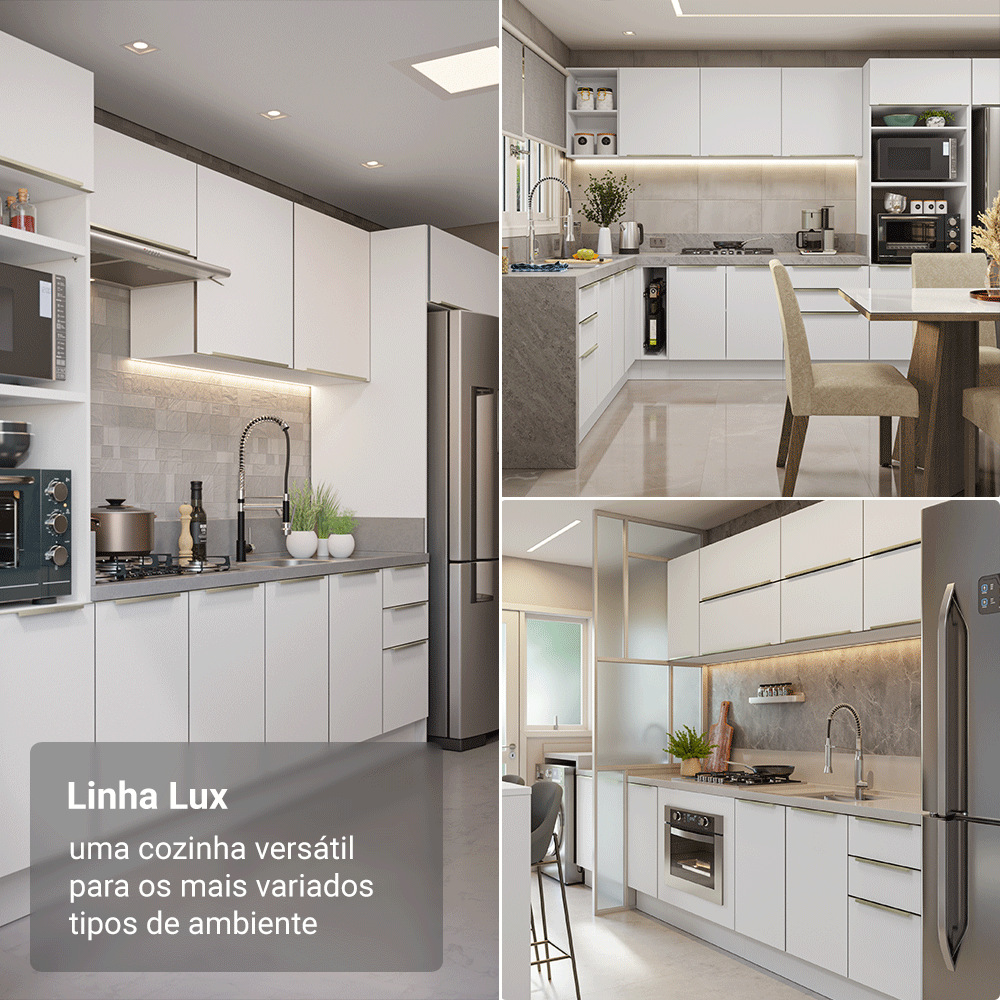 Balcão 40 x 60 cm 3 Gavetas (Com Tampo) Branco/Branco Veludo Lux Madesa