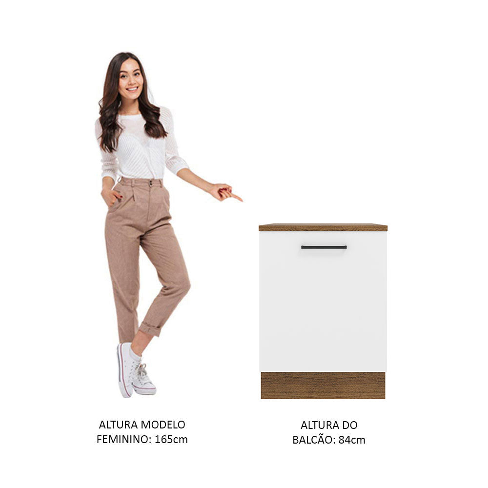 Balcão Madesa Agata 60 x 60 cm 1 Porta (Com Tampo) Rustic/Branco