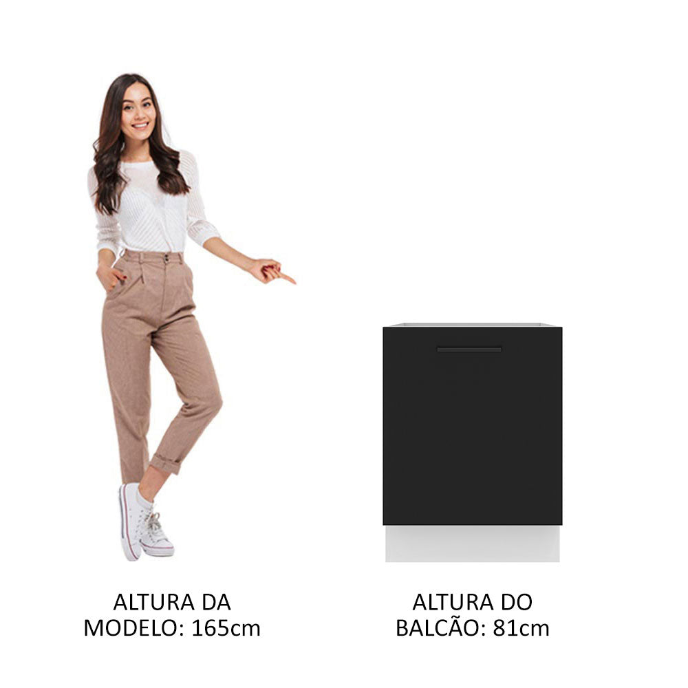 Balcão Madesa Agata 60 x 60 cm 1 Porta (Sem Tampo) Branco/Preto