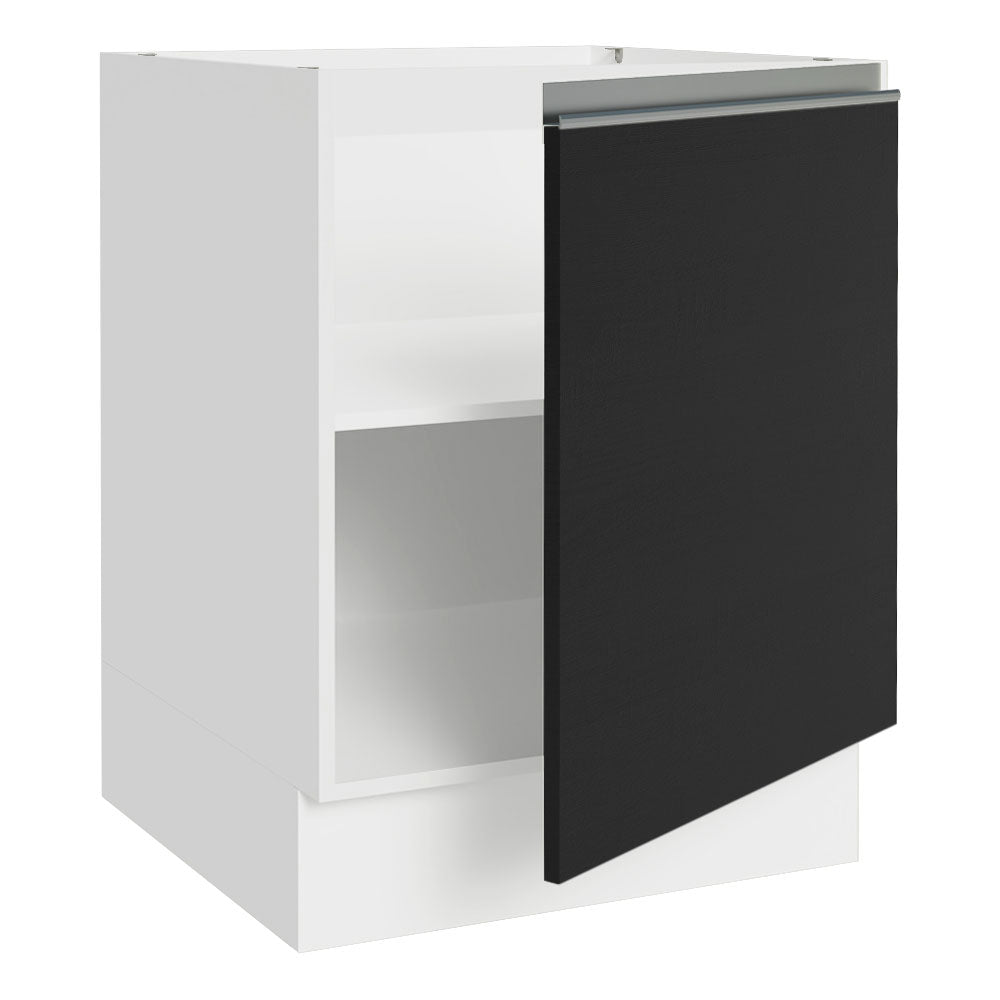 Balcão Cozinha 60 x 60 cm 1 Porta (Sem Tampo) Branco/Preto Glamy Madesa