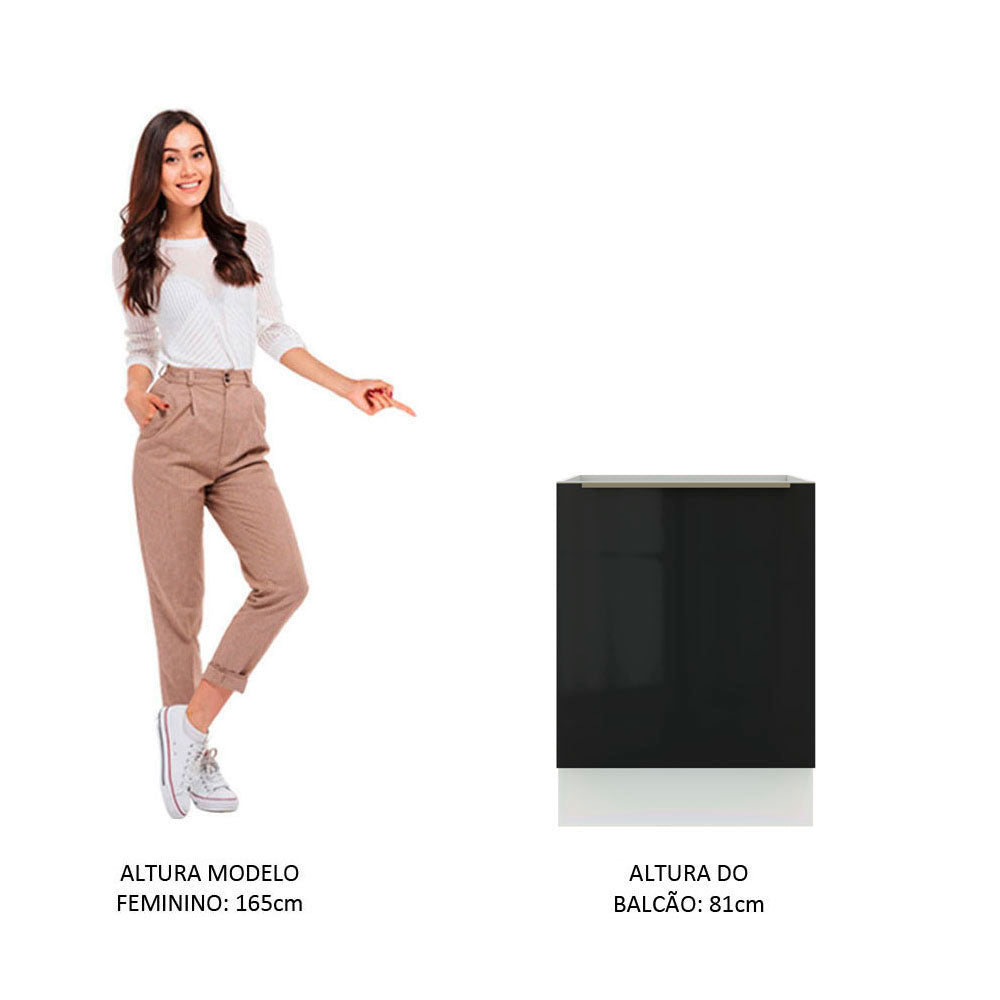 Balcão Madesa Lux 60 cm 1 Porta (Sem Tampo) Branco/Preto