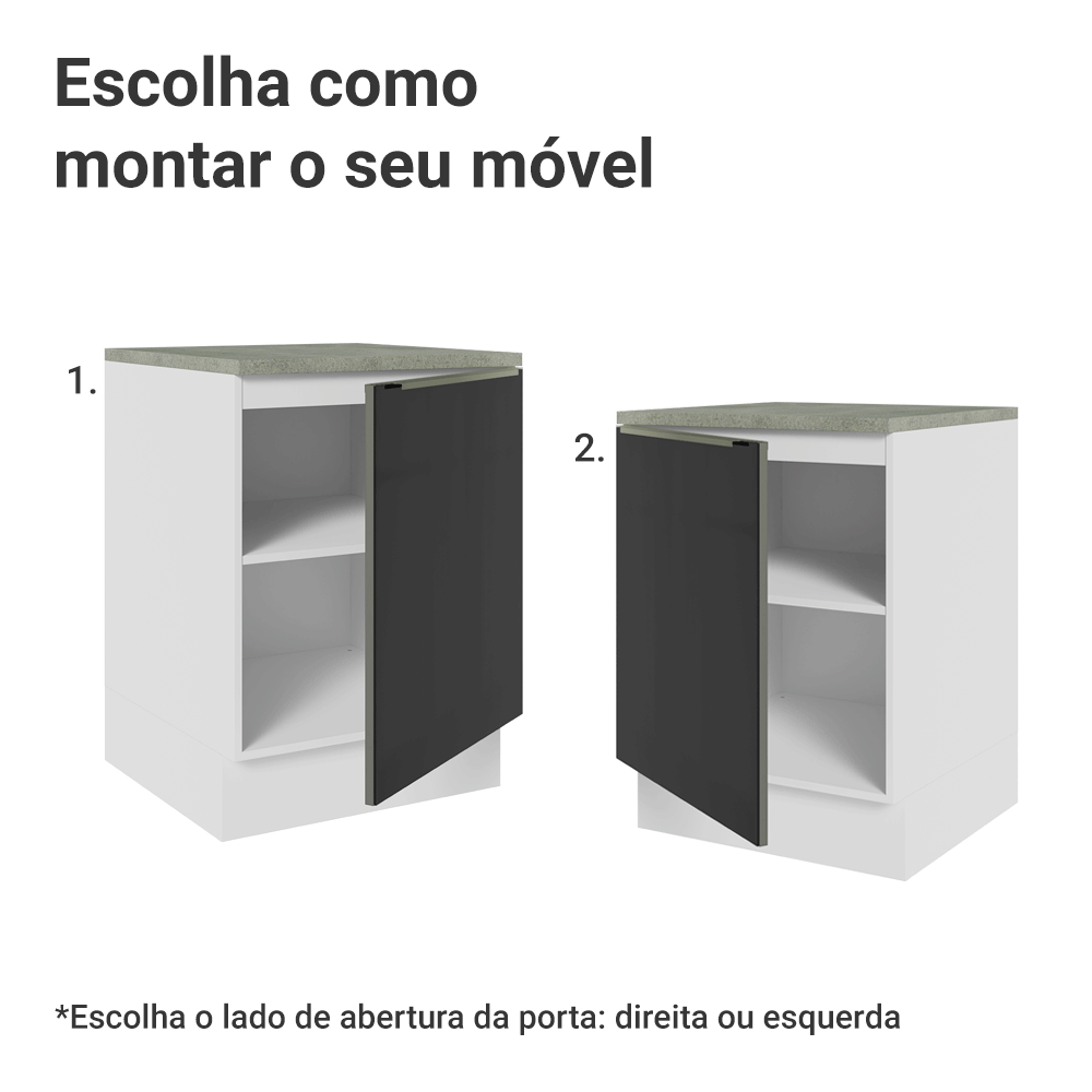 Balcão 60 x 60 cm 1 Porta (Com Tampo) Branco/Preto Lux Madesa