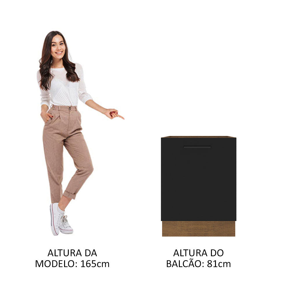 Balcão Madesa Agata 60 x 60 cm 1 Porta (Sem Tampo) Rustic/Preto