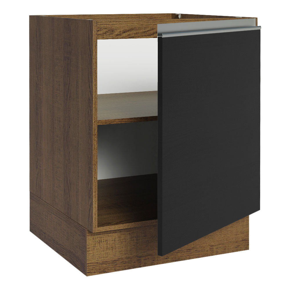 Balcão Cozinha 60 x 60 cm 1 Porta (Sem Tampo) Rustic/Preto Glamy Madesa