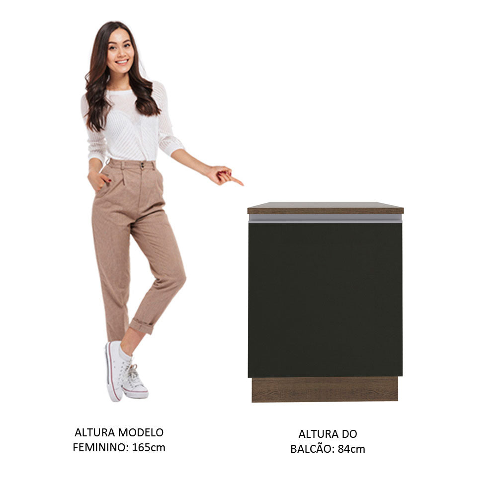 Balcão Madesa Glamy 60 x 60 cm 1 Porta (Com Tampo) Rustic/Preto