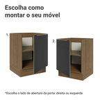 Balcão de Cozinha 60 x 60 cm 1 Porta (Sem Tampo) Rustic/Preto Lux Madesa