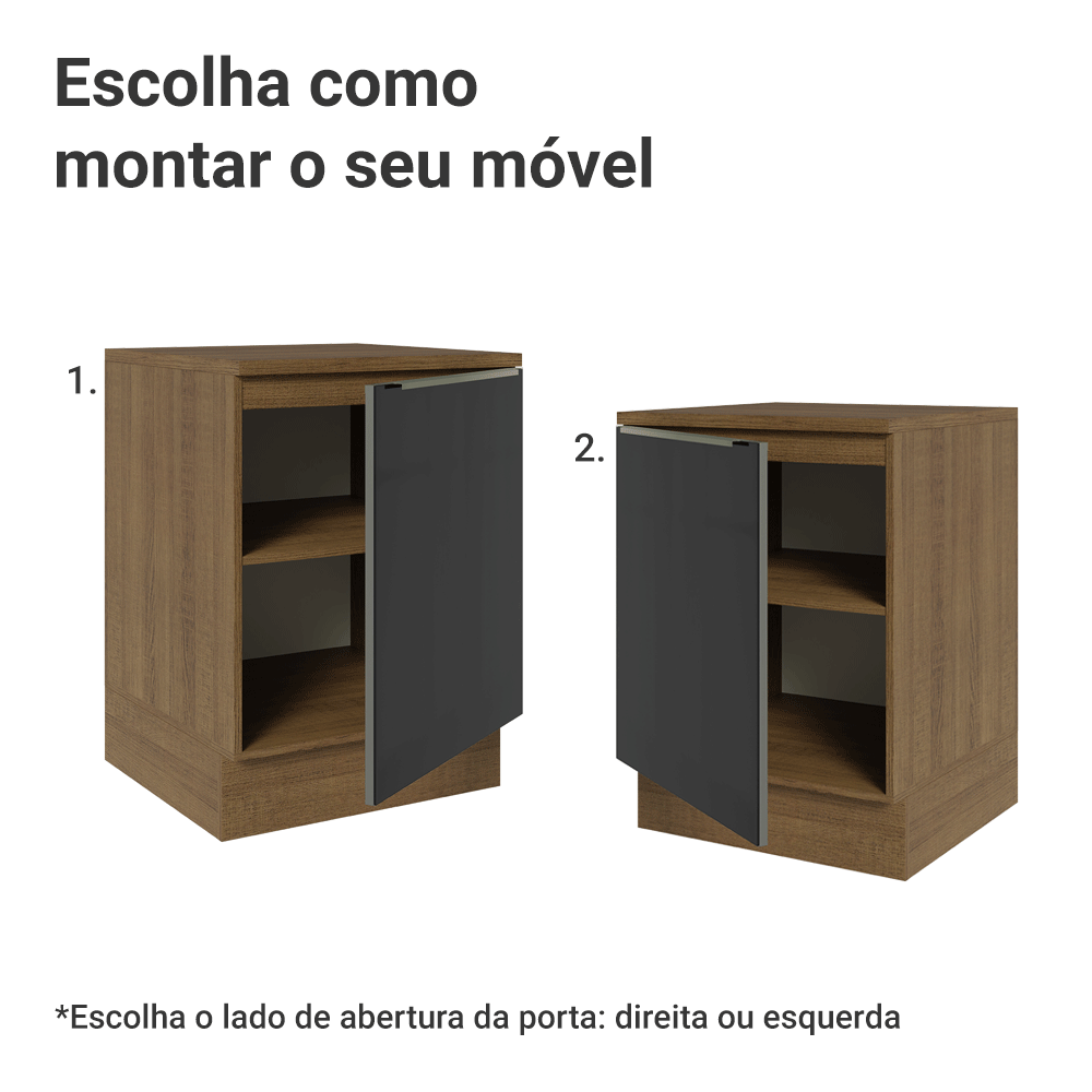 Balcão 60 x 60 cm 1 Porta (Com Tampo) Rustic/Preto Lux Madesa