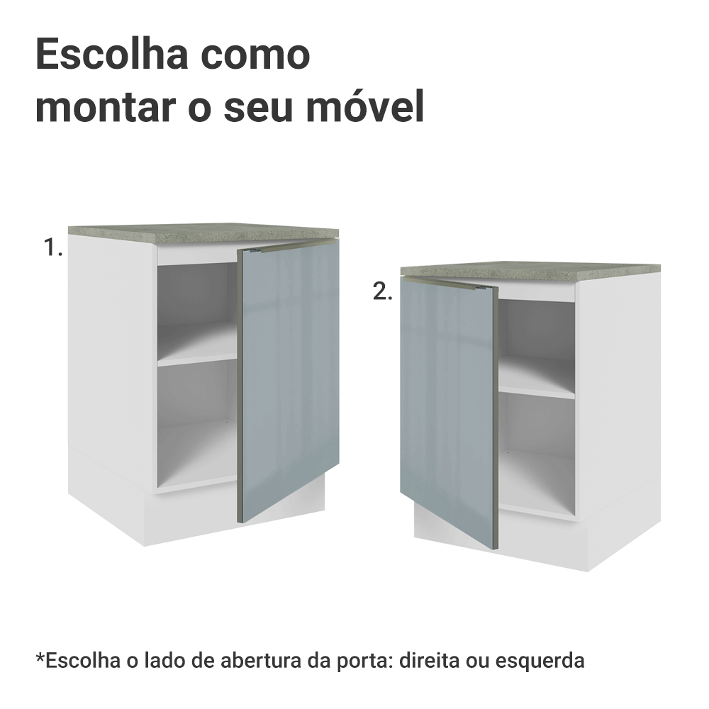Balcão 60 x 60 cm 1 Porta (Com Tampo) Branco/Cinza Lux Madesa