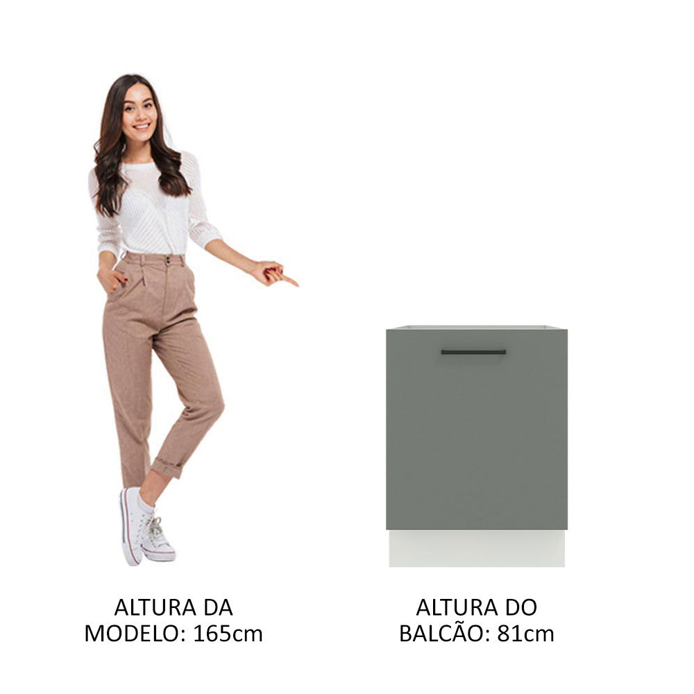 Balcão Madesa Agata 60 x 60 cm 1 Porta (Sem Tampo) Branco/Cinza