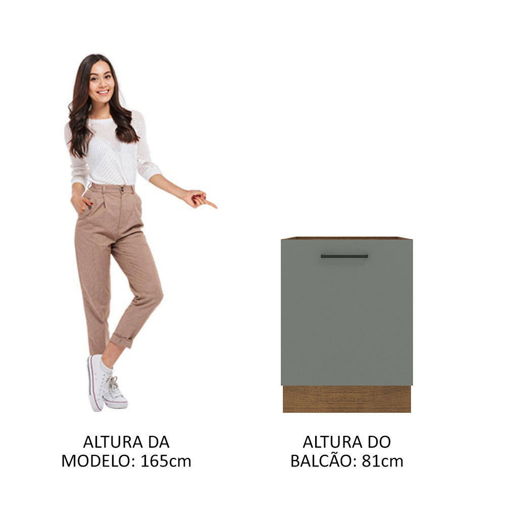 Balcão Madesa Agata 60 x 60 cm 1 Porta (Sem Tampo) Rustic/Cinza