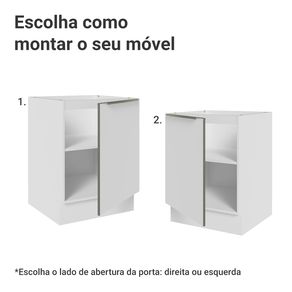 Balcão de Cozinha 60 x 60 cm 1 Porta (Sem Tampo) Branco/Branco Veludo Lux Madesa