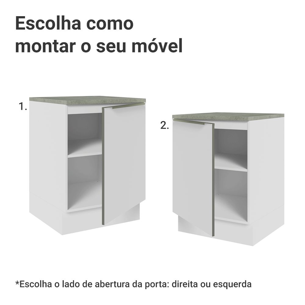Balcão 60 x 60 cm 1 Porta (Com Tampo) Branco/Branco Veludo Lux Madesa