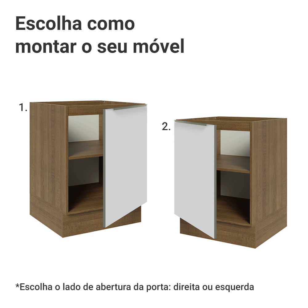 Balcão de Cozinha 60 x 60 cm 1 Porta (Sem Tampo) Rustic/Branco Veludo Lux Madesa