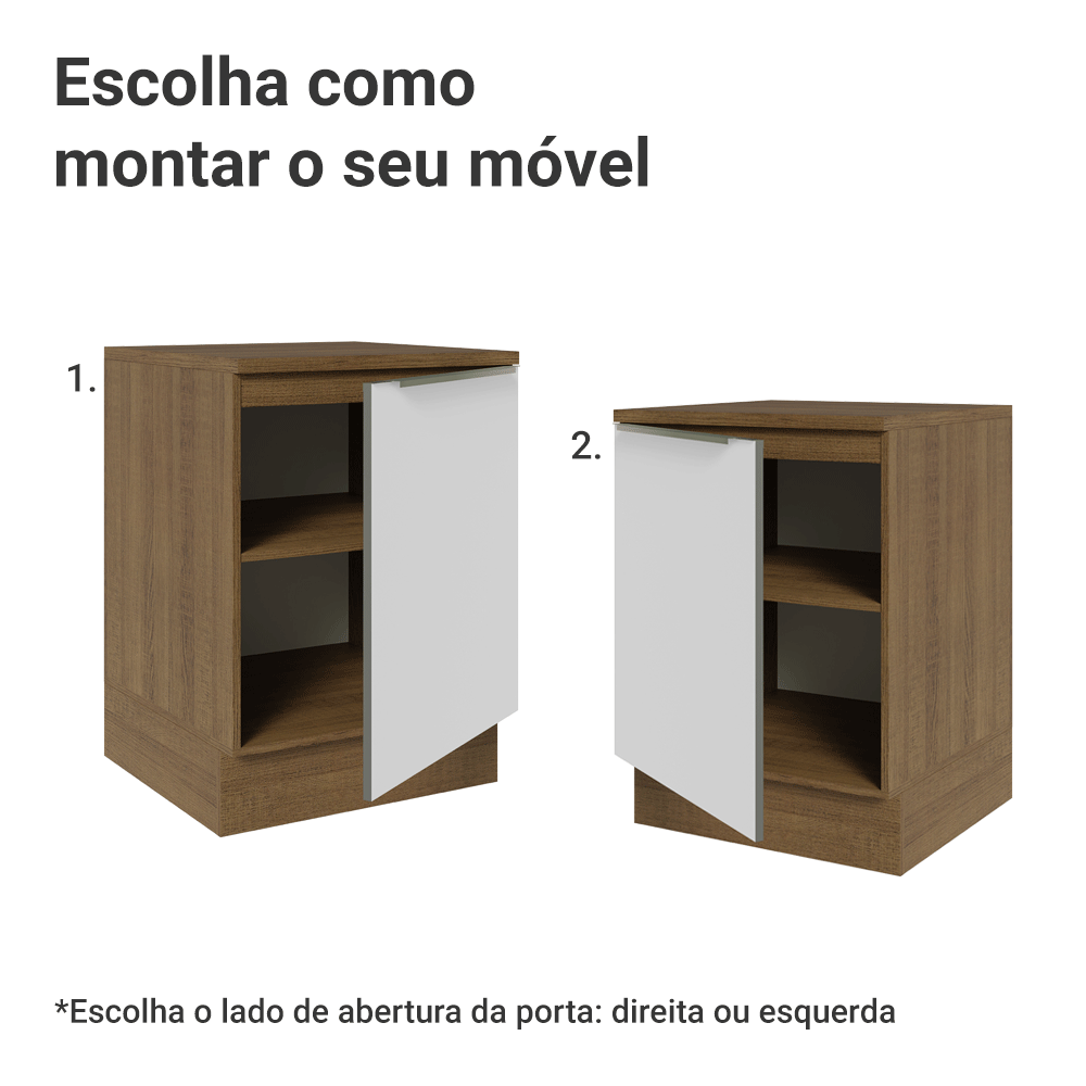 Balcão 60 x 60 cm 1 Porta (Com Tampo) Rustic/Branco Veludo Lux Madesa