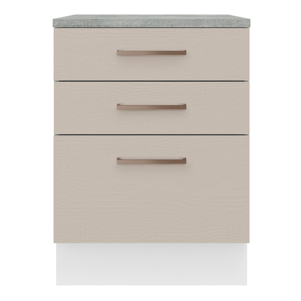Balcão 60 x 60 cm 3 Gavetas (Com Tampo) Branco/Crema Agata Madesa