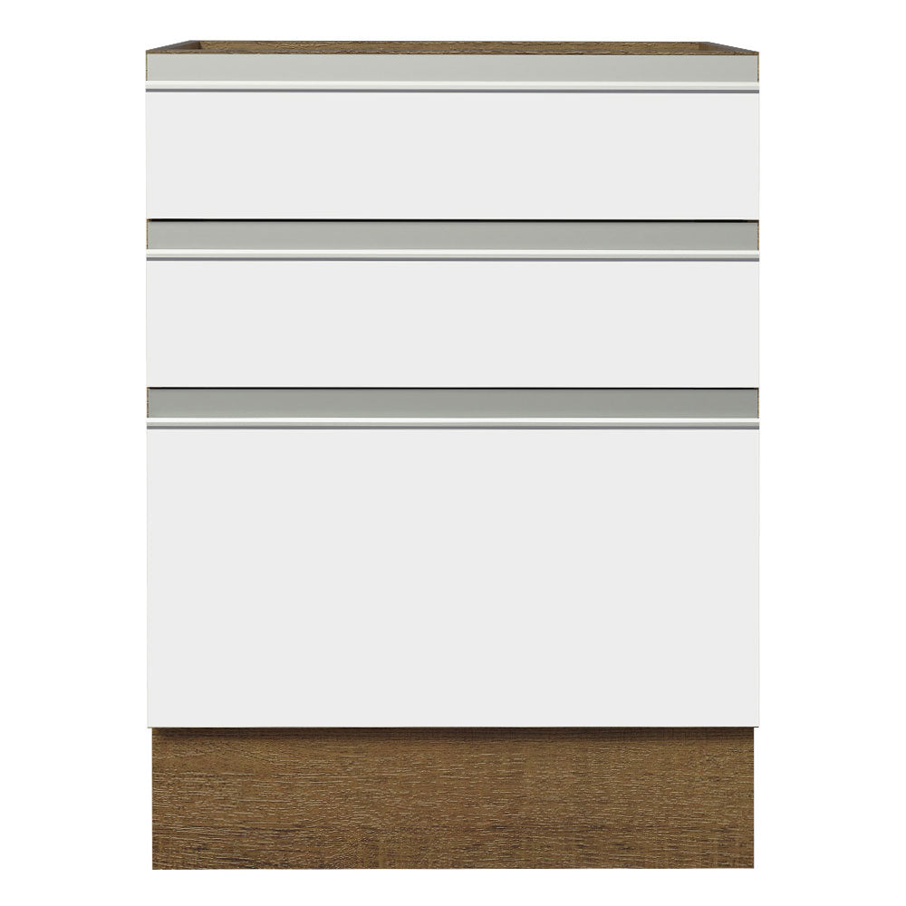 Balcão Cozinha 60 x 60 cm 3 Gavetas (Sem Tampo) Rustic/Branco Glamy Madesa