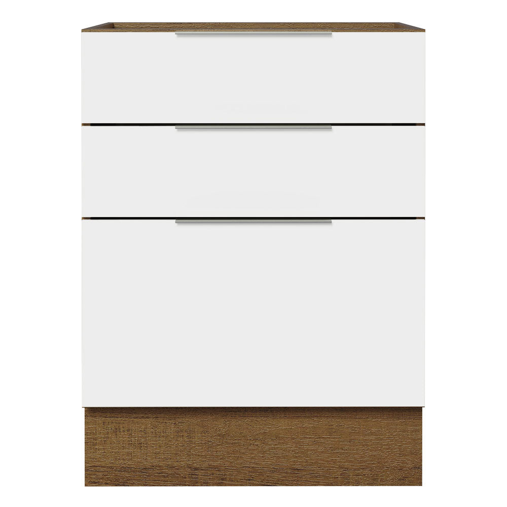 Balcão Cozinha 60 x 60 cm 3 Gavetas (Sem Tampo) Rustic/Branco Stella Madesa