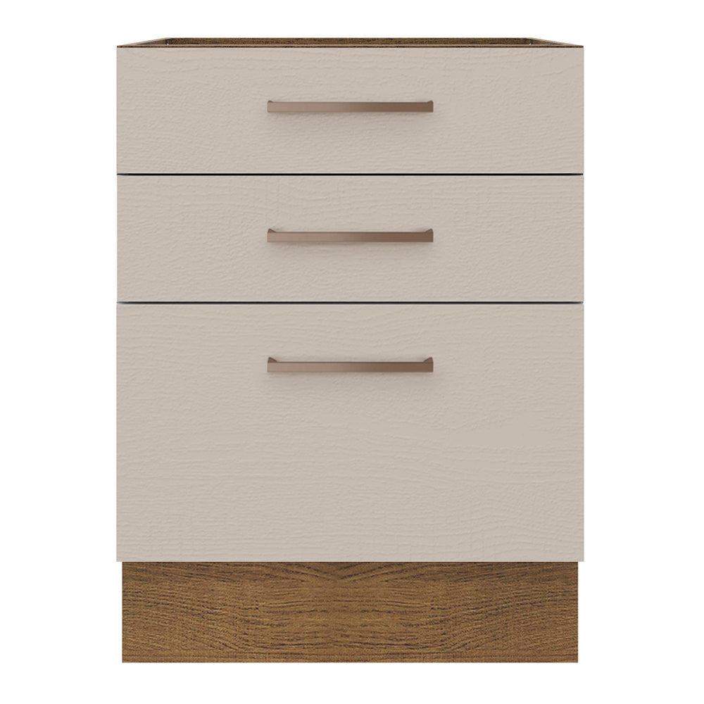 Balcão 60 x 60 cm 3 Gavetas (Sem Tampo) Rustic/Crema Agata Madesa