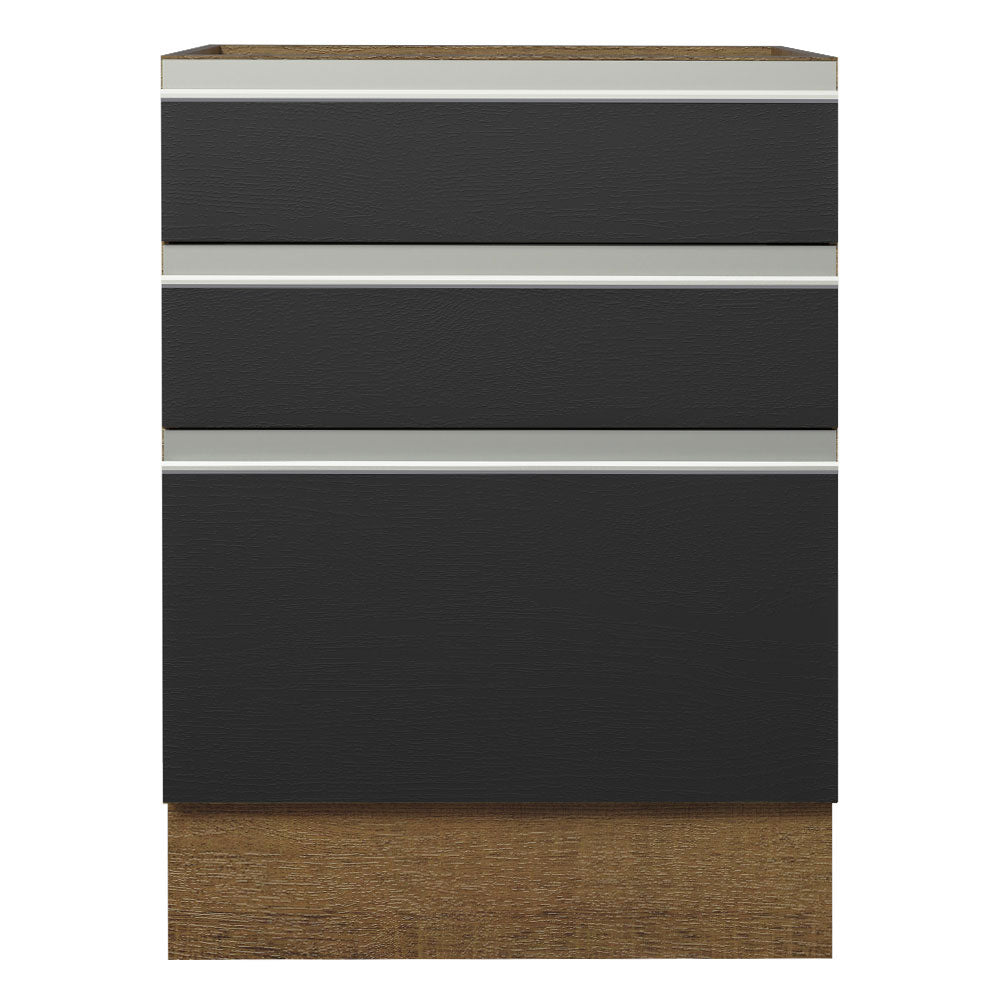 Balcão Cozinha 60 x 60 cm 3 Gavetas (Sem Tampo) Rustic/Preto Glamy Madesa
