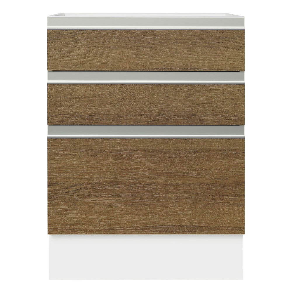 Balcão Cozinha 60 x 60 cm 3 Gavetas (Sem Tampo) Branco/Rustic Glamy Madesa