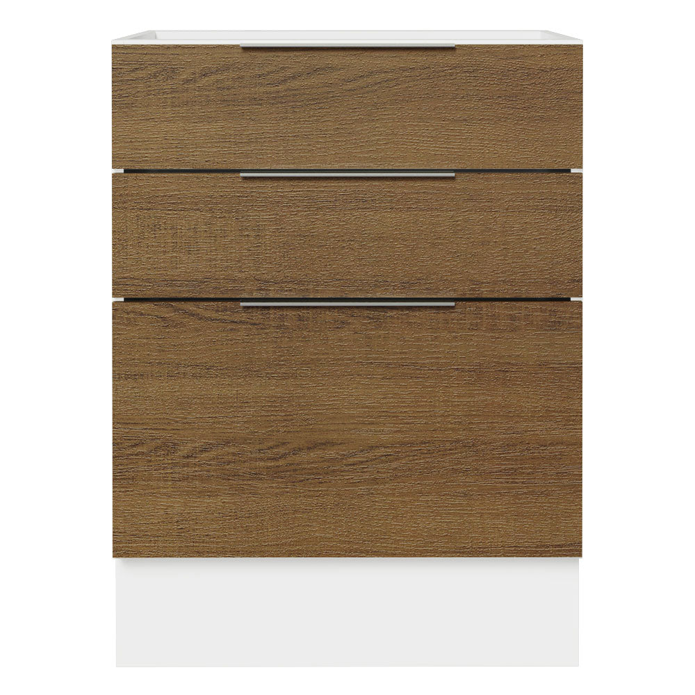 Balcão Cozinha 60 x 60 cm 3 Gavetas (Sem Tampo) Branco/Rustic Stella Madesa