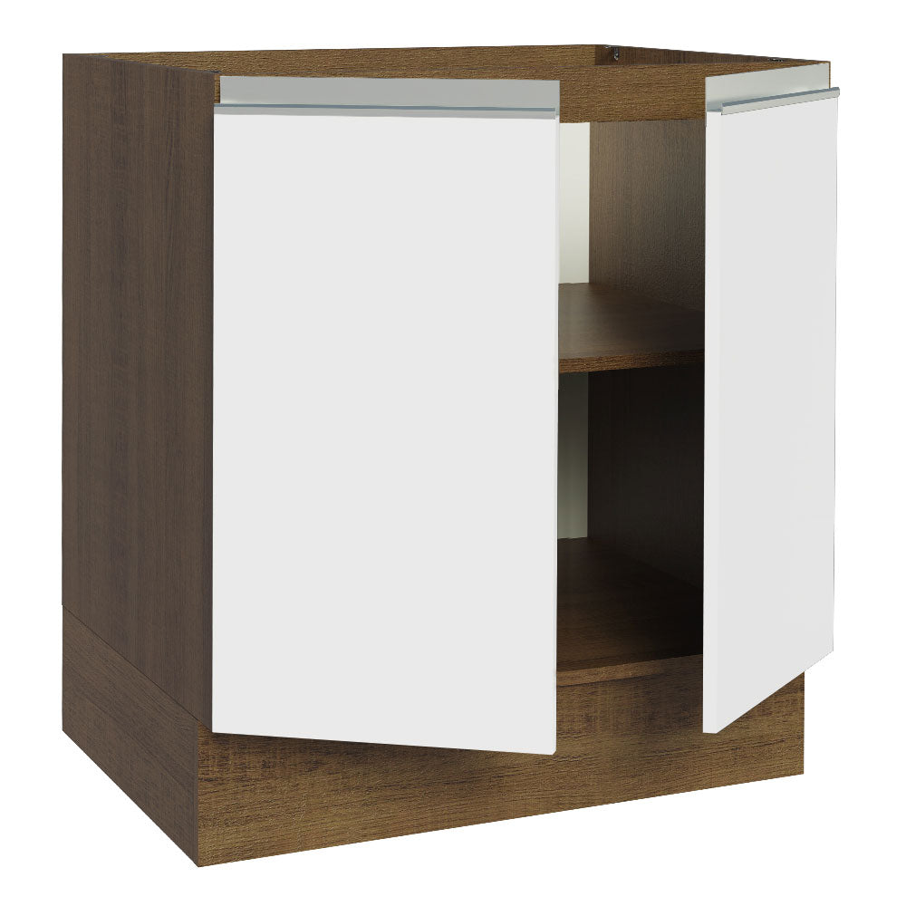 Balcão Cozinha 70 x 60 cm 2 Portas (Sem Tampo) Rustic/Branco Glamy Madesa