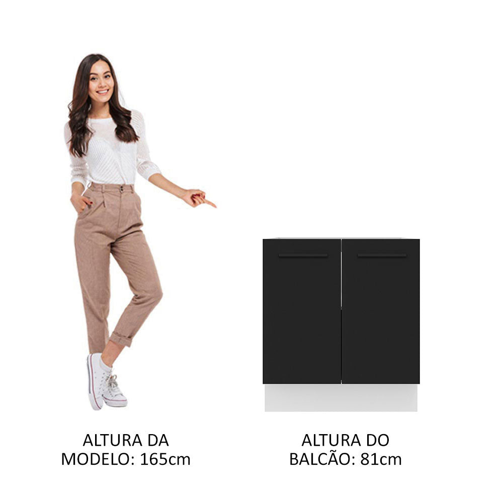 Balcão de Cozinha Madesa Agata 70 x 60 cm 2 Portas (Sem Tampo) Branco/Preto
