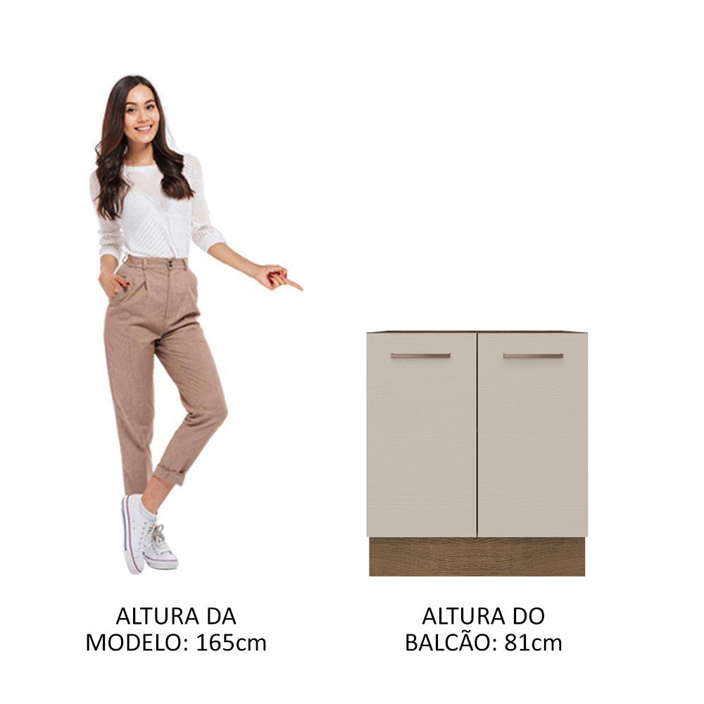 Balcão de Cozinha 70 x 60 cm 2 Portas (Sem Tampo) Rustic/Crema Agata Madesa