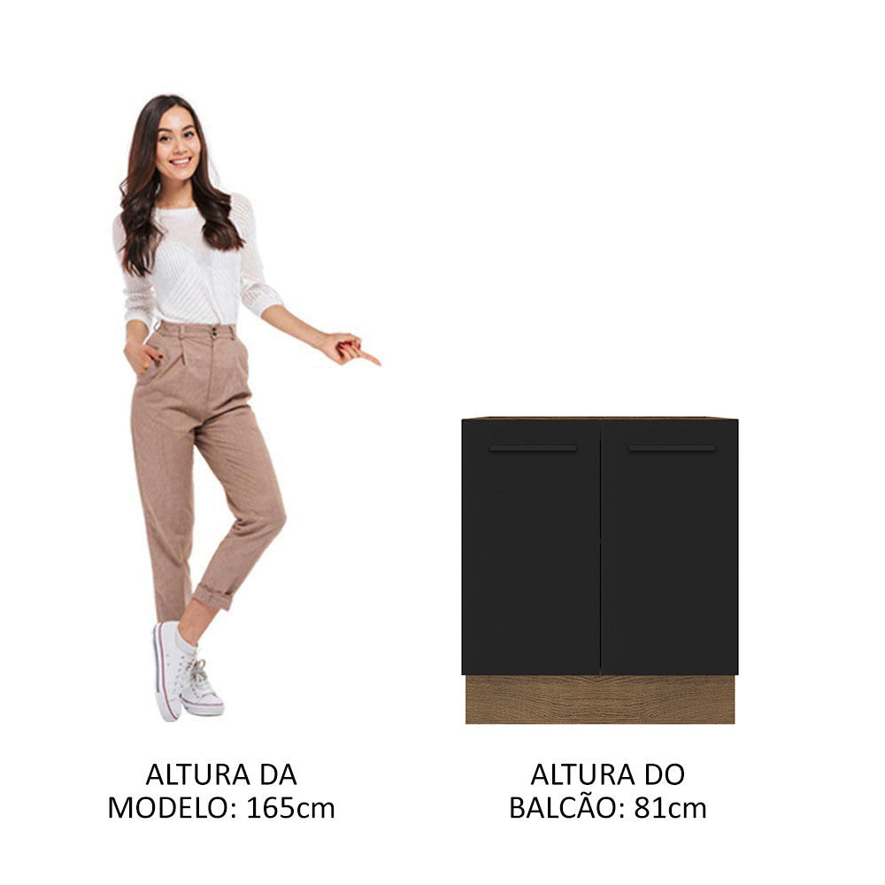 Balcão de Cozinha Madesa Agata 70 x 60 cm 2 Portas (Sem Tampo) Rustic/Preto