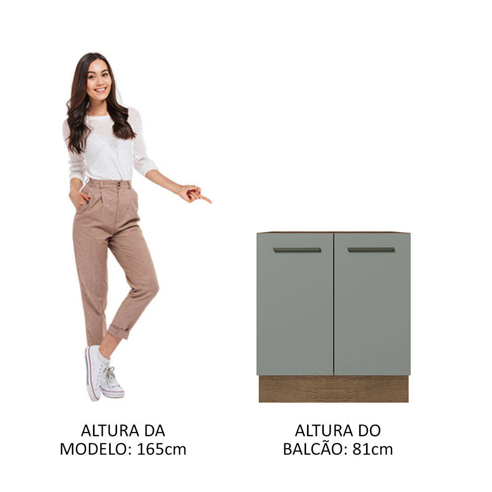 Balcão de Cozinha Madesa Agata 70 x 60 cm 2 Portas (Sem Tampo) Rustic/Cinza