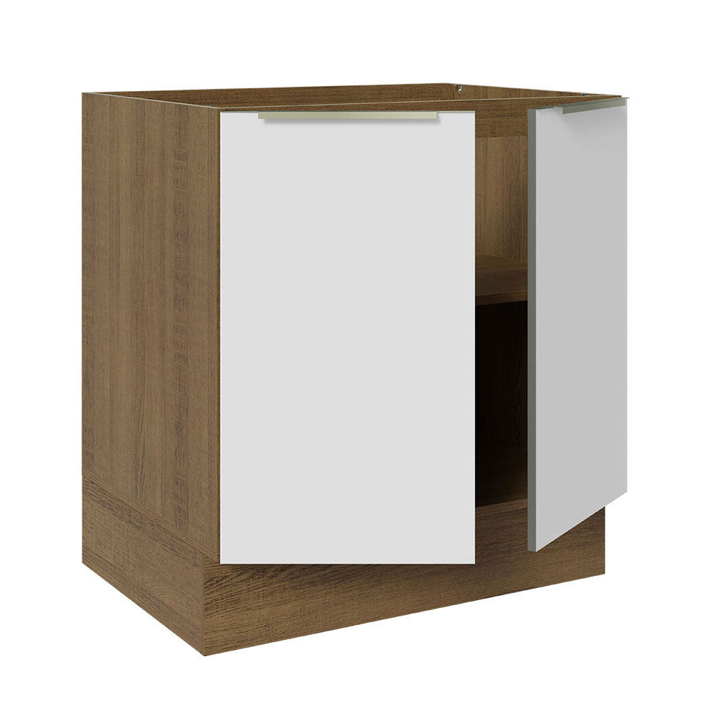 Balcão de Cozinha 70 x 60 cm 2 Portas (Sem Tampo) Rustic/Branco Veludo Lux Madesa