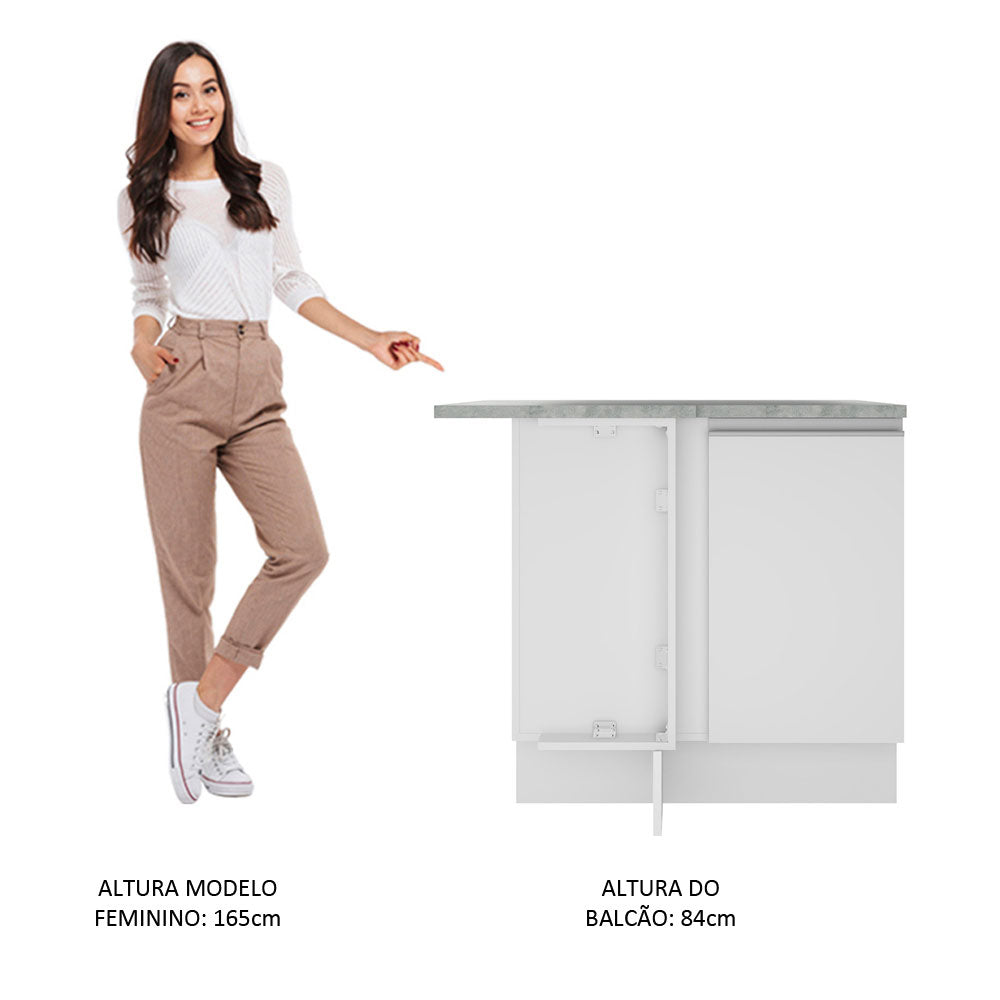 Balcão de Canto Madesa Glamy 1 Porta 60 cm Profundidade (Com Tampo) Branco