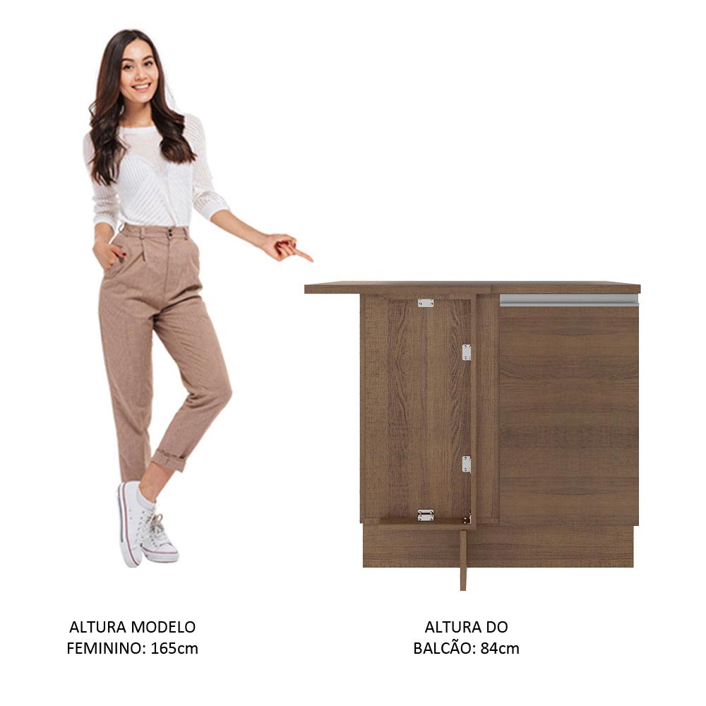 Balcão de Canto Madesa Glamy 1 Porta 60 cm Profundidade (Com Tampo) Rustic